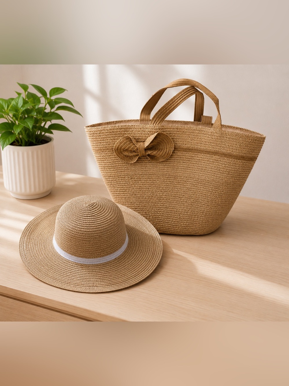 Woven Bow Tote Bag | Chic Neutral Everyday Carry